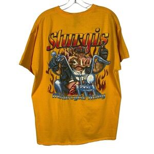 Sturgis 2023 Hog Pig Biker Motorcycle Rally Double Sided Yellow Graphic T-Shirt